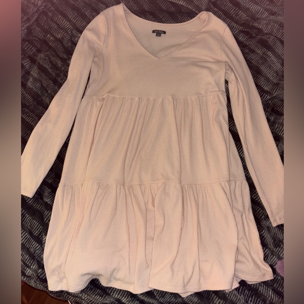 Pale pink long sleeve ribbed dress